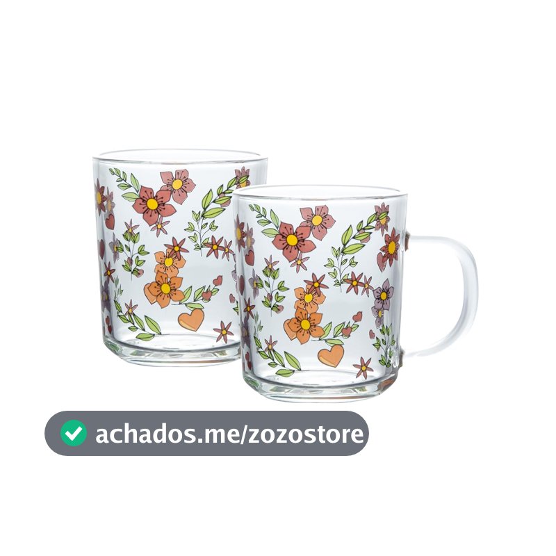 LYOR - Conjunto 2 Canecas Amor e Flor 220ml Vidro