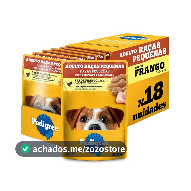 Pack Ração Úmida Pedigree Sachê Frango ao Molho para Cães Adultos de Raças Pequenas 100 g - 18 unidades