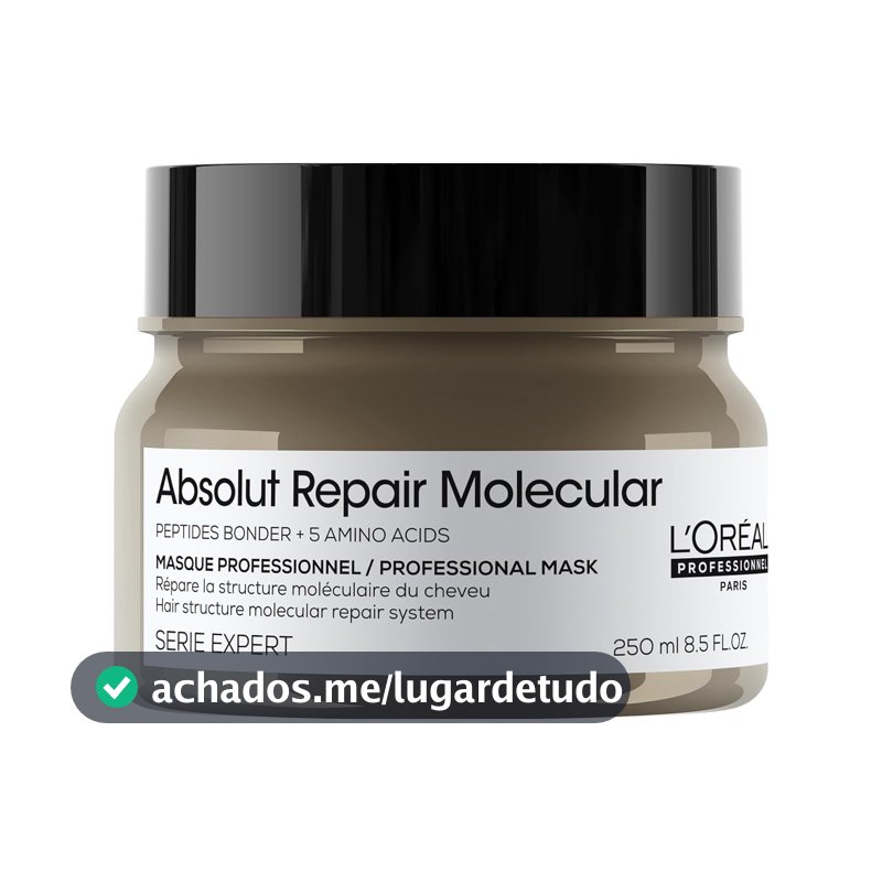 L'Oréal Professionnel Máscara Absolut Repair Molecular, Repara os Danos & Recupera a Força, Maciez & Desembaraço, Para cabelos danificados e muito danificados