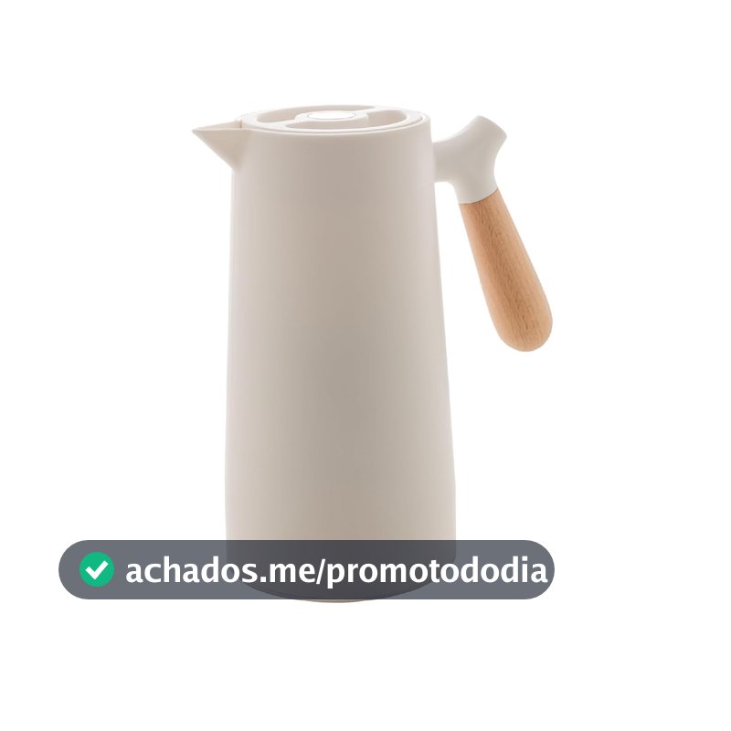WOLFF - Garrafa Térmica de Plástico com Cabo de Madeira Nórdica 1L Branca - Mesa Posta - Itens Para Casa - Utensílios de Cozinha - Perfeita Para Café e Chá