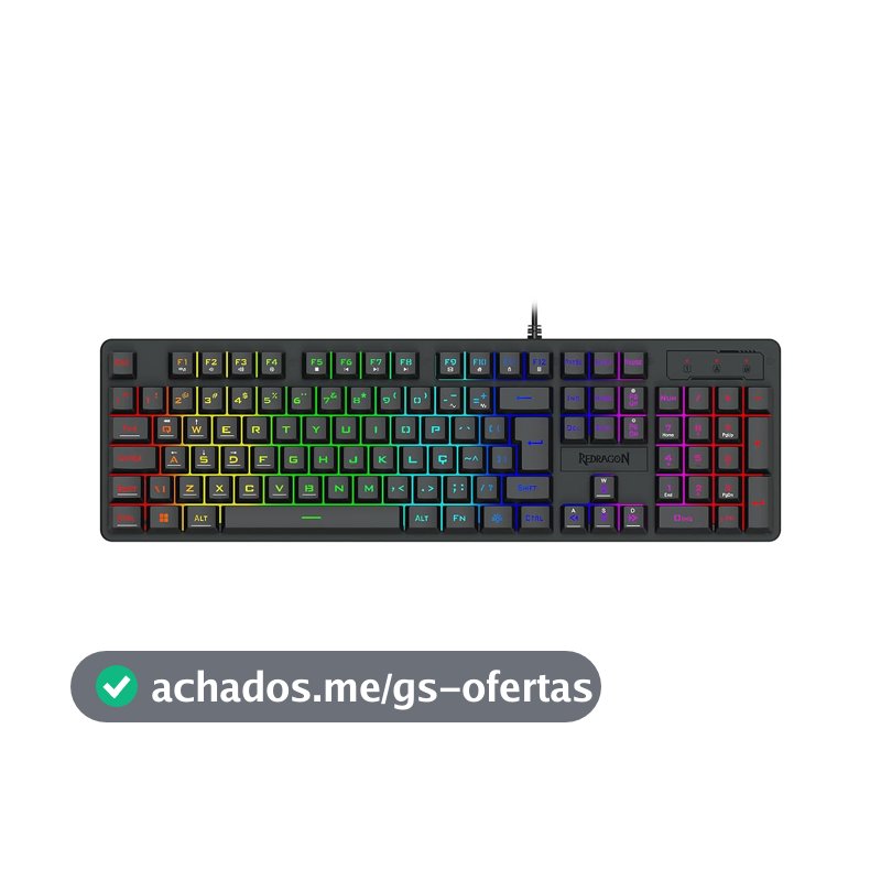 Teclado com Fio USB Redragon Netherbane Gamer Membrana Full Size Iluminação Rainbow ABNT2 Preto K521-R