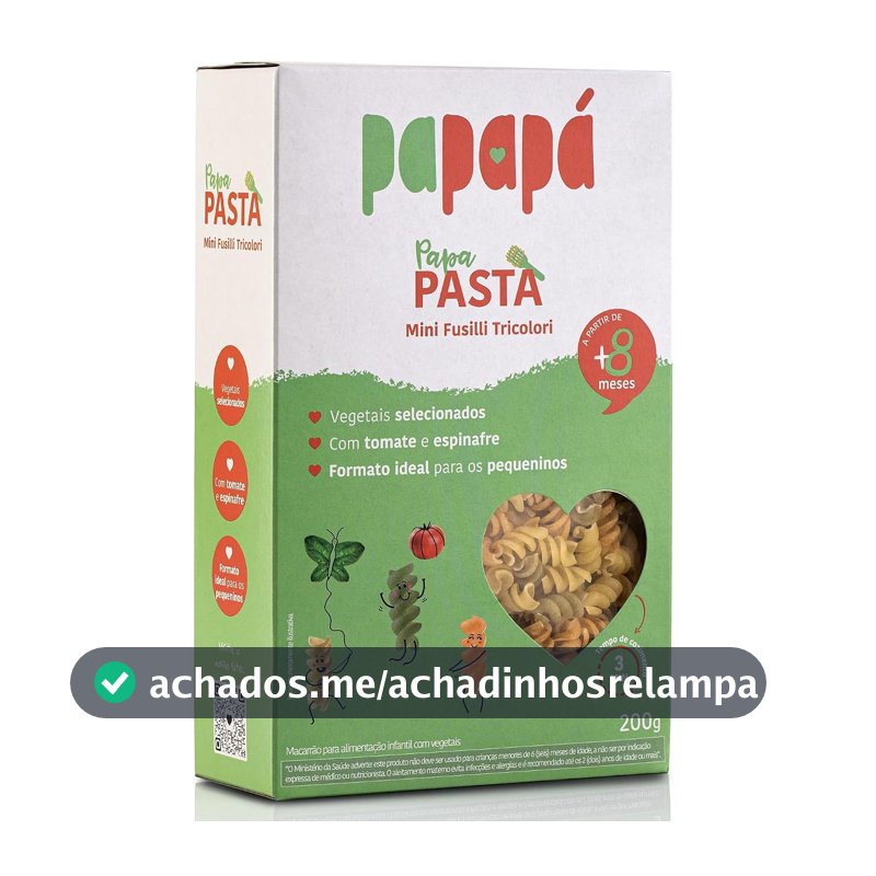 Papapá, Macarrão Infantil, Papa Pasta, Mini Fuzilli Tricolori, Vegetais, 200g, Verde