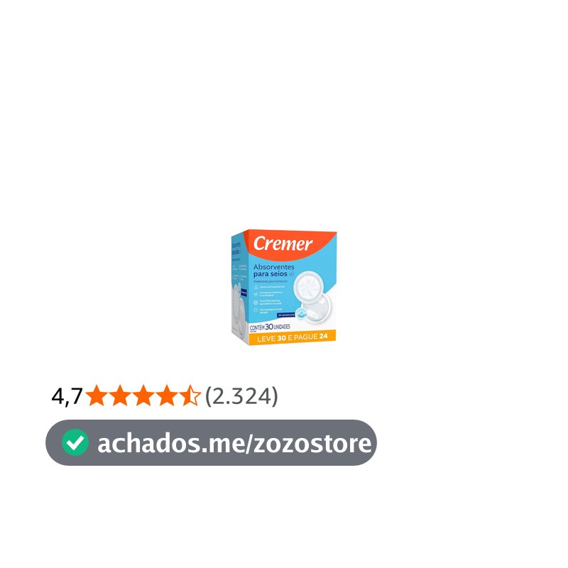 Absorvente Cremer 30Un. Seios