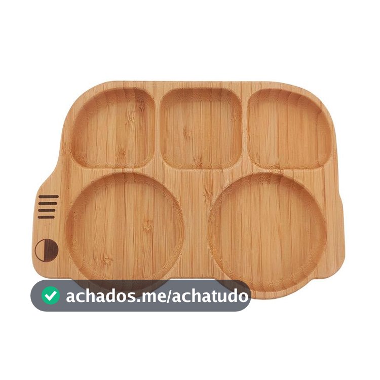 Mimo Style Prato Bus Bambu, com Divisória, com Ventosa, Marrom