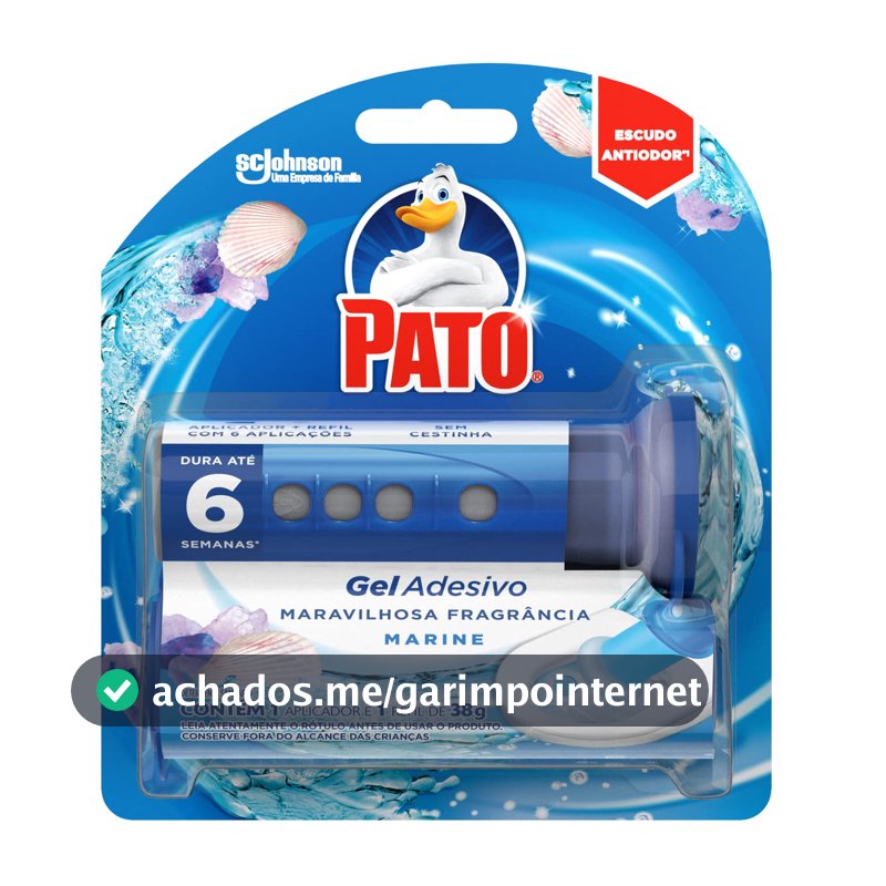 Pato Desodorizador Sanitário Gel Adesivo Aplicador + Refil Marine 1 Disco