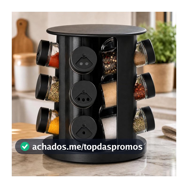Porta Temperos Giratório 12 Potes de Vidro 85ml Organizador Cozinha Moderno