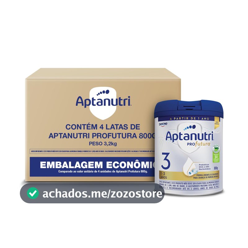Aptanutri Profutura 3 Fórmula Infantil em Pó para Crianças de 1 a 3 Anos – Contém Leite, 4 unidades de 800 g (3,2 kg)