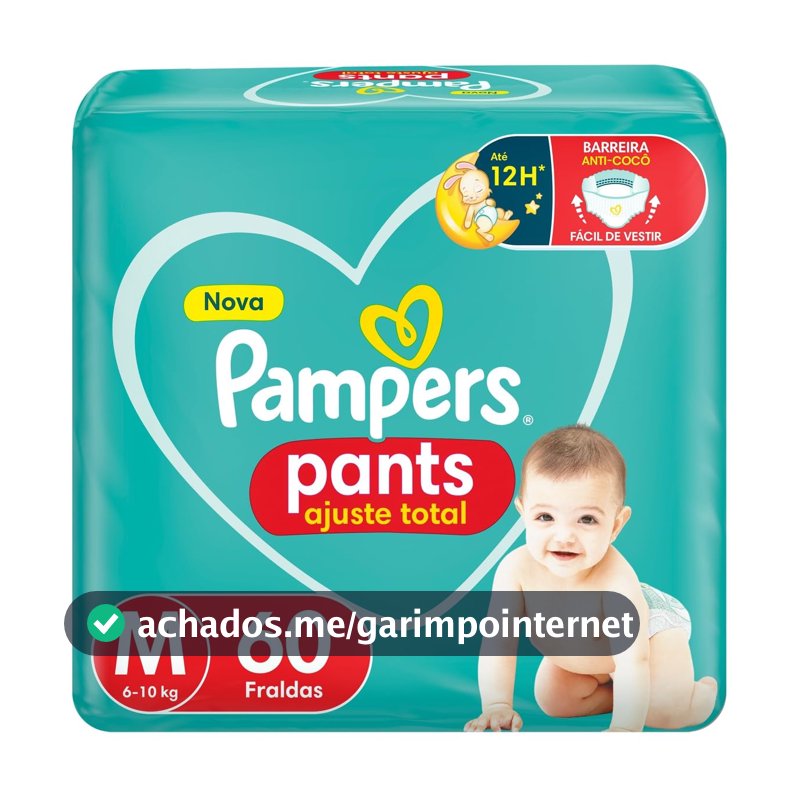 Fralda Pampers Pants Ajuste Total Tamanho M, Fácil de Vestir, 60 Unidades