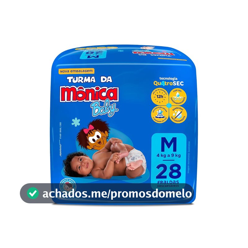 Fralda Turma da Mônica Baby Jumbo M 28 Unidades