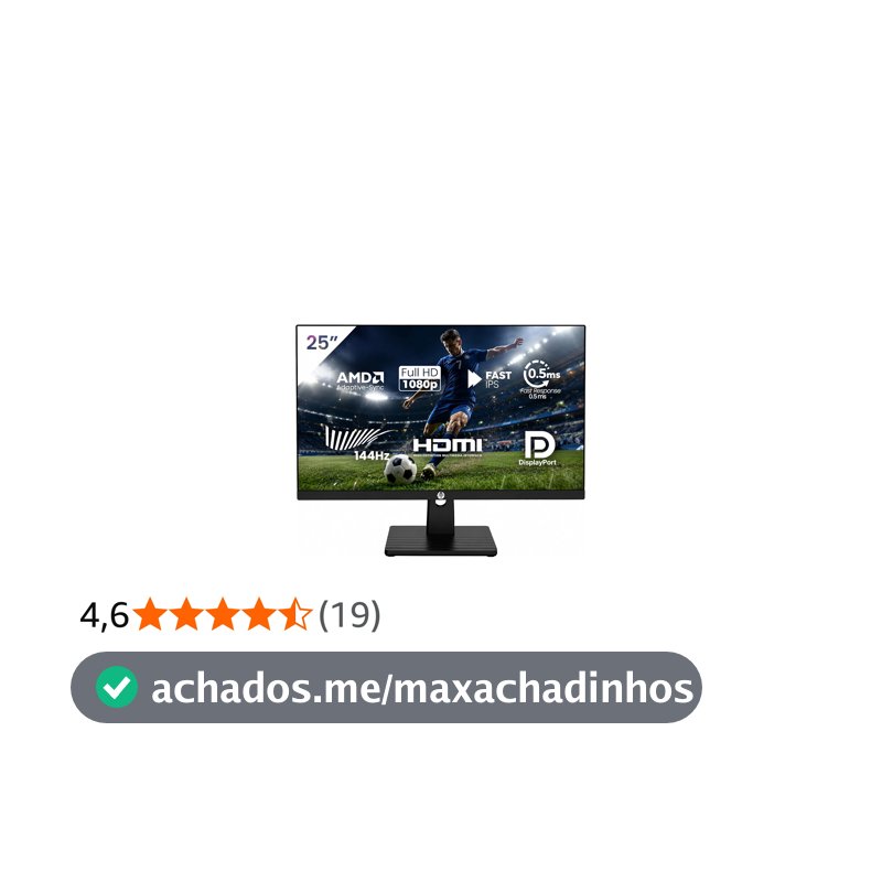 Monitor Gamer 25'' 144hz 0.5ms 1920x1080 HDR10 Resolução FHD HDMI/DP Painel IPS VESA Alta Taxa de Atualização