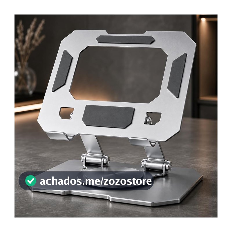 Suporte para Tablet de Mesa em Aço Carbono Reforçado, Base Giratória 360°, Pedestal Ajustável, Dobrável, Articulado e Antiderrapante para Estudo, Home Office, Vídeos, Aulas e Videochamadas e Trabalhos