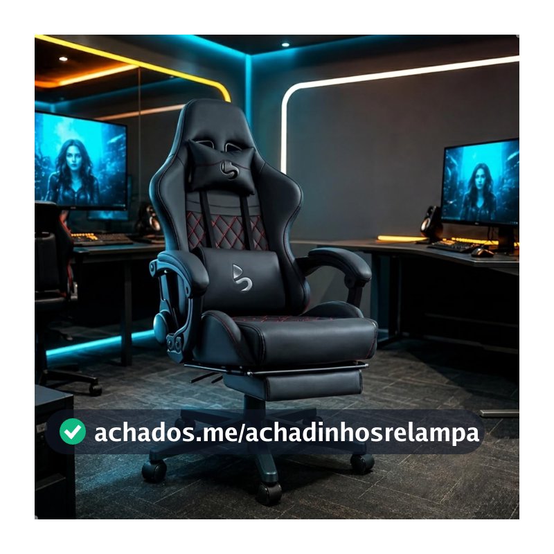 Cadeira Gamer de Escritório Ergonômica com Apoio para Pés, Reclinável, Almofadas Lombar e Pescoço, Base Nylon 50mm, Suporta 150kg (Preto)