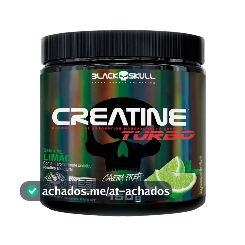Creatine Turbo BlackSkull - Creatina Monohidratada em pó, com carboidrato para melhor absorção e performance (150g Pote, Limão)