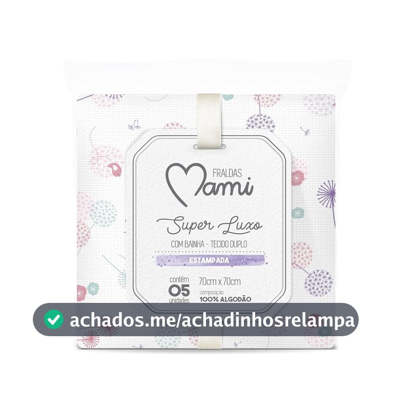 Fralda Pano de Bebê Super Luxo Mami Com Bainha Estampada 70 cm x 70 cm Pacote com 5 Unidades, Rosa