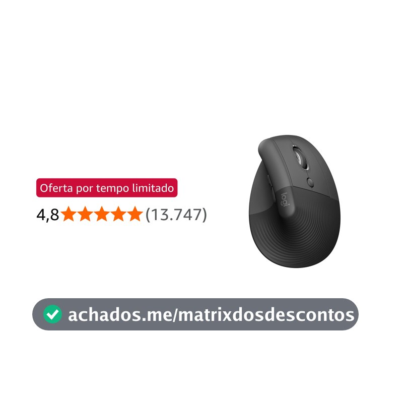 Mouse Sem Fio Logitech Lift Vertical com Design Ergonômico para Redução de Tensão Muscular, Cliques Silenciosos, Conexão Bluetooth ou USB Logi Bolt, Compatível com Windows/macOS/iPadOS - Grafite