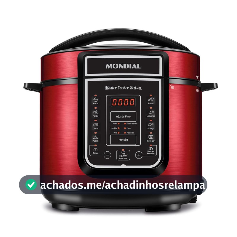 MONDIAL Panela de Pressão Elétrica Digital 5L, Vermelho/Inox, 900W, 110V - PE-39