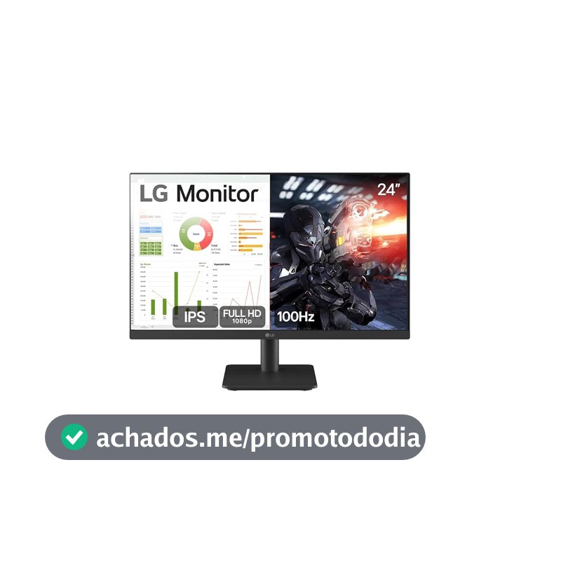 Monitor PC Gamer LG 24” IPS 100Hz Full HD HDMI 2x, Preto - 24MS500