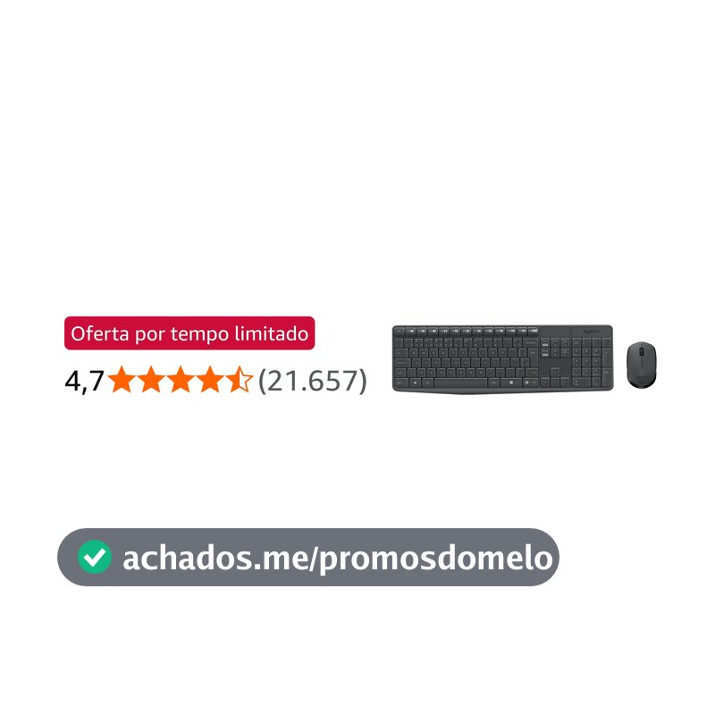 Combo Teclado e Mouse sem fio Logitech MK235 com Conexão USB, Pilhas Inclusas e Layout ABNT2