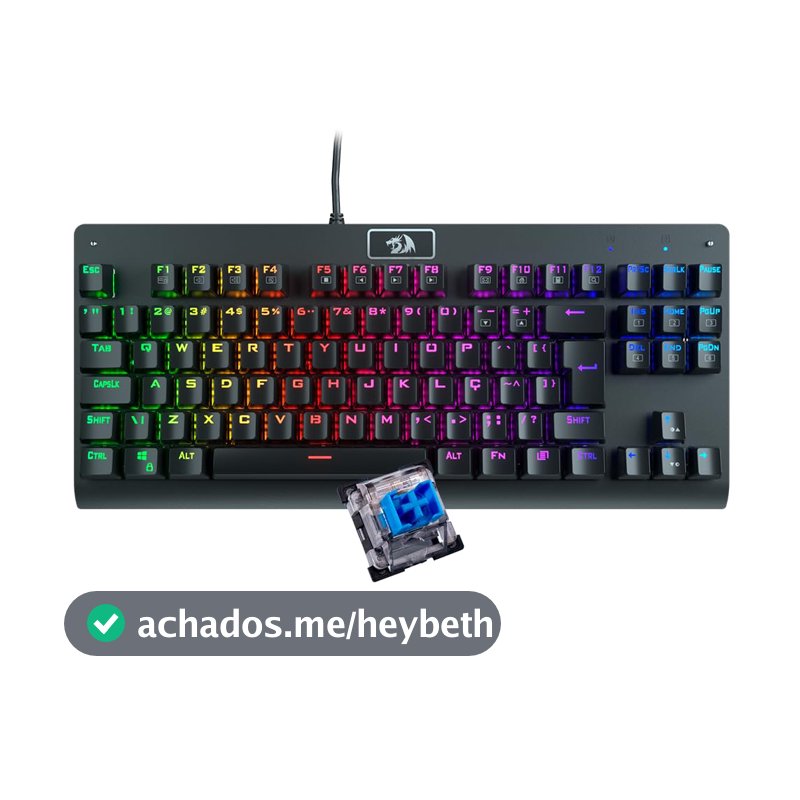 Teclado Mecânico Gamer Redragon Dark Avenger RGB Switch Azul Preto TKL ABNT2 K568RGB-2