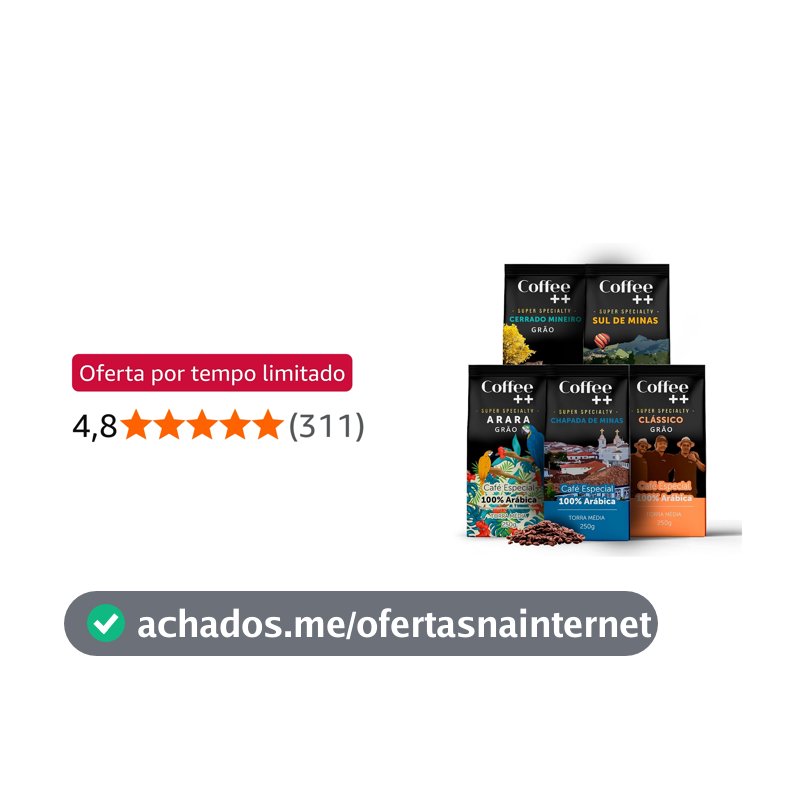 Kit 5 Pacotes Café Especial em Grãos Coffee++ Variedades: Chapada de Minas, Sul de Minas, Cerrado Mineiro, Arara e Clássico - 100% Arábica (5x250g)