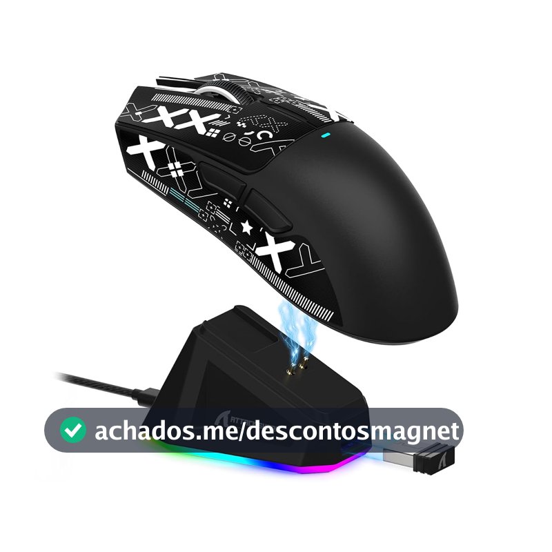ATTACK SHARK X11 Mouse sem fio leve, 62g, RGB, conexão tri-modo (2.4G/USB-C/BT), 22K DPI, sensor PAW3311, 5 botões programáveis, base de carregamento RGB, compatível com PC/Mac-Preto+Tape