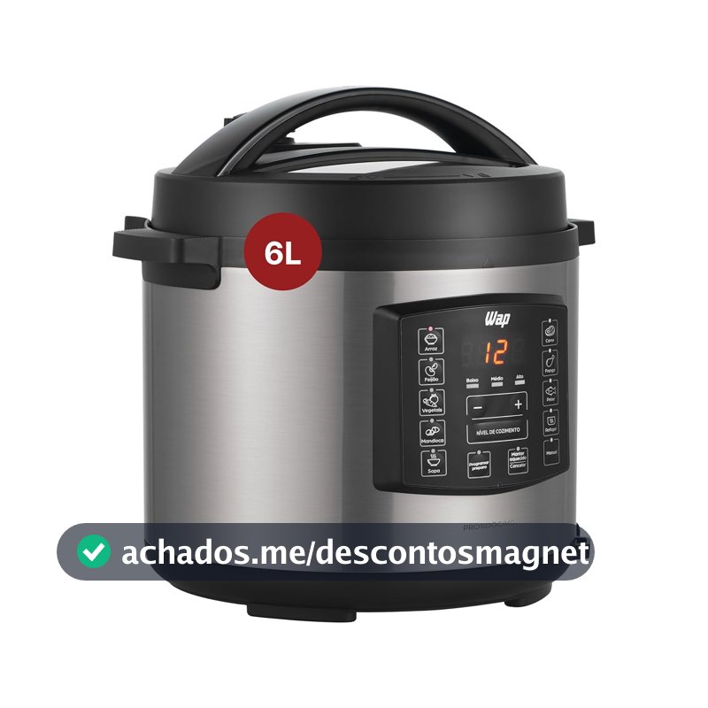 WAP Panela de Pressão Elétrica em Inox WPPE1 com Painel Digital, 6 Litros, Antiaderente, Timer Programável, 1000W, 220V