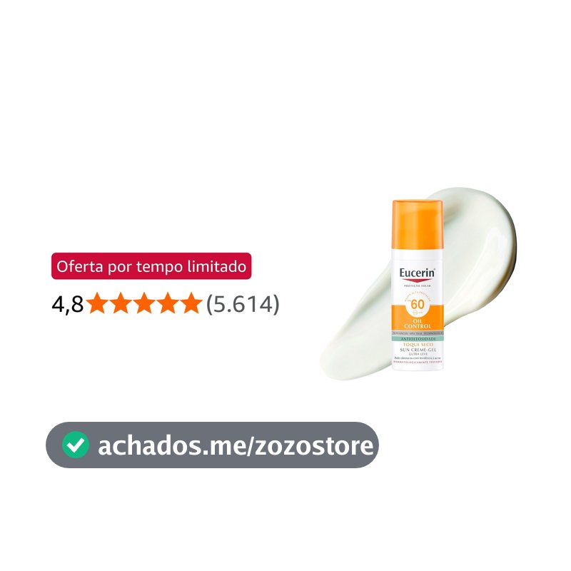 EUCERIN Protetor Solar Facial Oil Control FPS 60 50ml, Antioleosidade, Rosto, Proteção UVA, UVB e Luz Visível