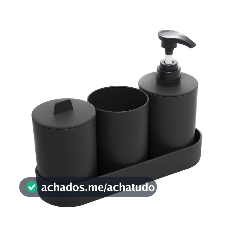 LYOR - Conjunto 4 Peças para Banheiro Preto PP e Bambu
