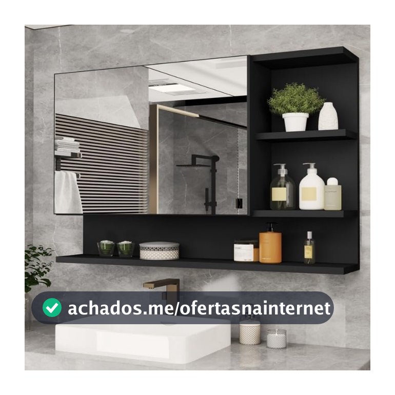 Armario Espelheira Para Banheiro 1 Porta Cleópatra (Preto)