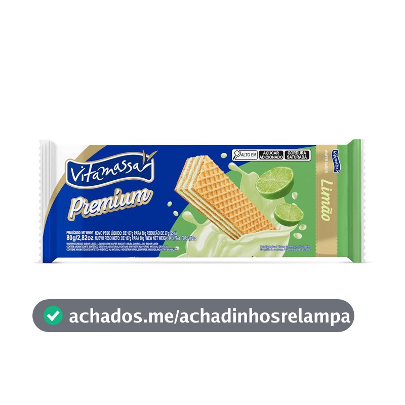Vitamassa Biscoito Wafer Premium Sabor Limão 80g