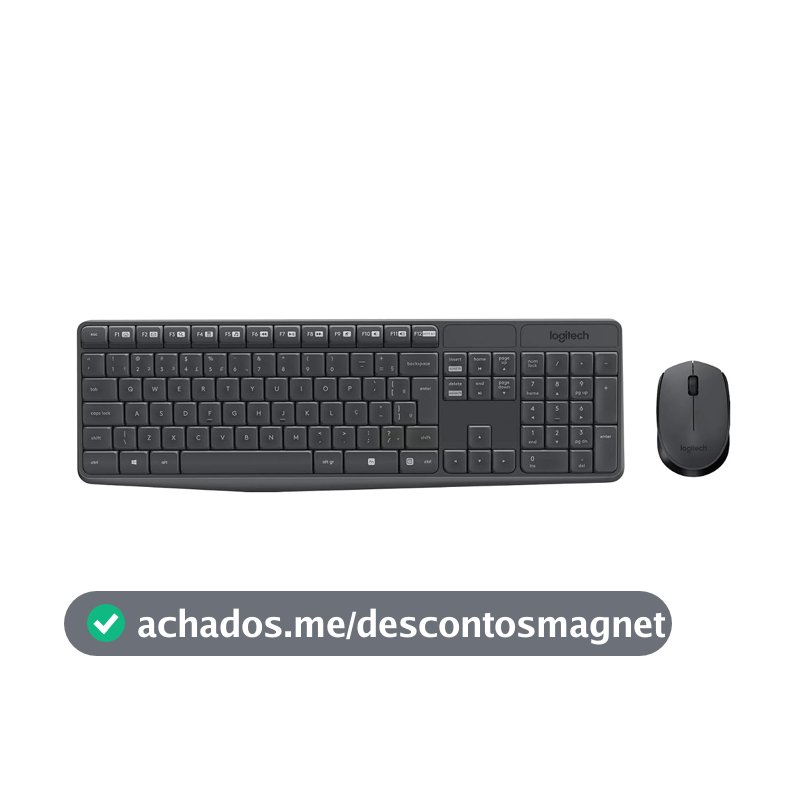 Combo Teclado e Mouse sem fio Logitech MK235 com Conexão USB, Pilhas Inclusas e Layout ABNT2