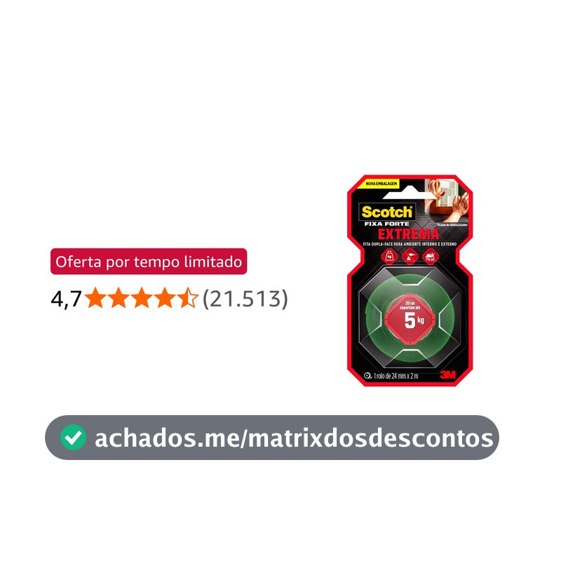 SCOTCH 3M Fita Dupla-face Fixa Forte Extrema 24 mm x 2 m 1 Unidade