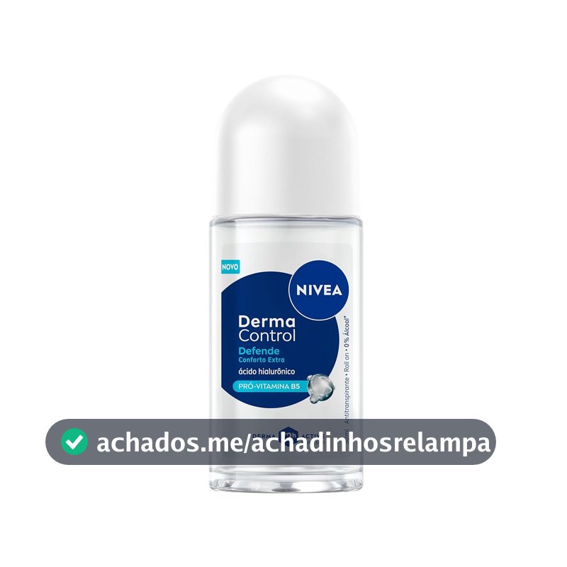 NIVEA Desodorante Antitranspirante Roll-on Derma Control Defende 50ml, Proteção 72h, Previne Irritações, Ácido Hialurônico, Conforto Extra