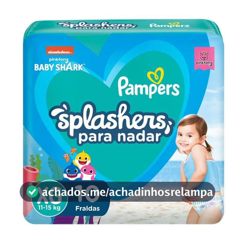 Fralda Pampers Splashers Para Nadar Baby Shark Tamanho XG 10 Unidades