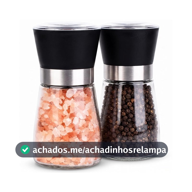 Kit Moedor de Sal e Pimenta Vidro e Inox Moagem Ajustável