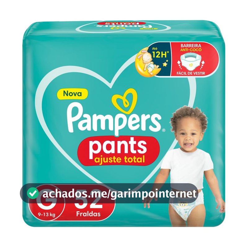 Fralda Pampers Pants Ajuste Total Tamanho G, Fácil de Vestir, 52 Unidades