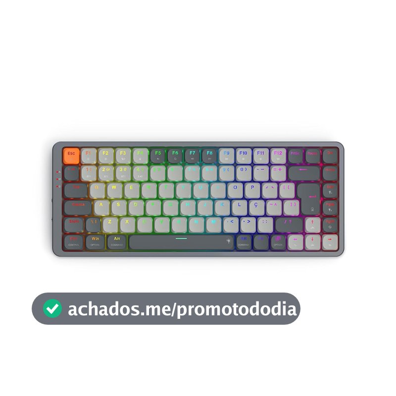Teclado Mecânico Gamer Redragon Azure RGB Pro Preto Cinza Switch Marrom Sem Fio Bluetooth K652GG-RGB-PRO