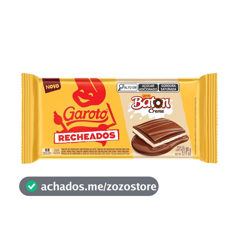 Chocolate ao Leite Garoto Recheio Baton Creme, Pacote 90g