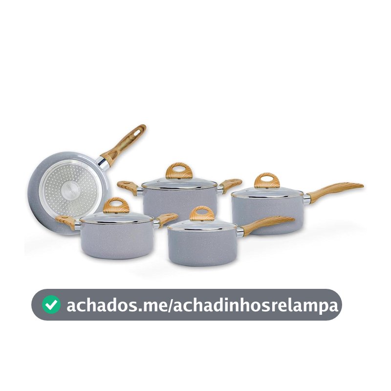Brinox - Jogo de Panelas Ceramic Life 5 Peças Smart Plus com Fundo de Indução - Cinza Wooden