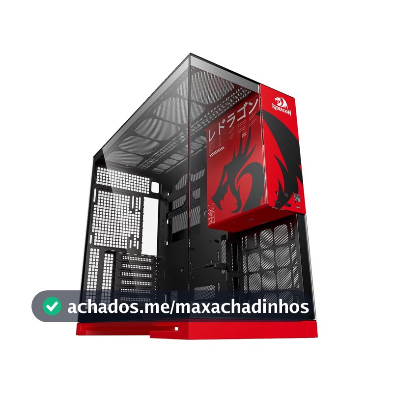 Gabinete Gamer Geometric Future Model 5 Redragon Spec Preto e Vermelho ATX Sem Fans Plataforma para Action Figures Painéis Vidro Temperado Duplo GEO-M5-RD