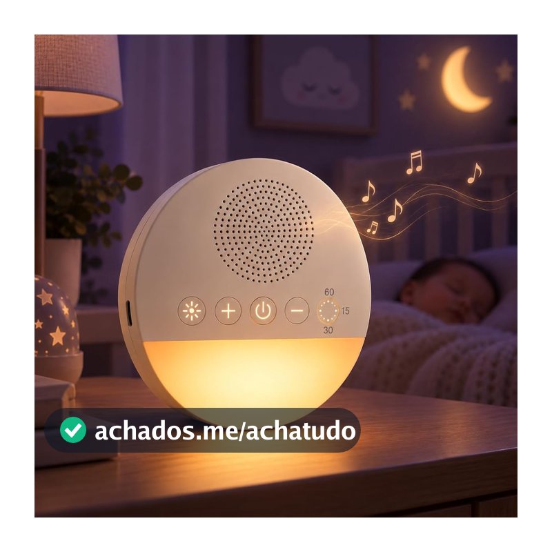 Aparelho de Ruído Branco para Bebê Premium Máquina de Som Relaxante com Luz Noturna Com Timer, 20 Sons Calmantes para Dormir Melhor