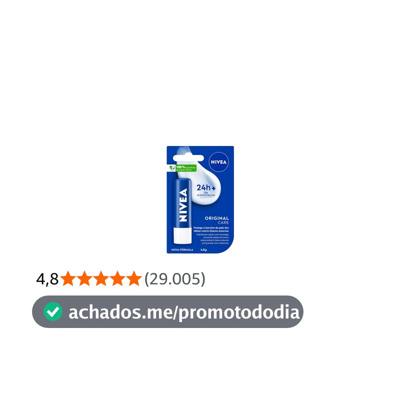 NIVEA Hidratante Labial Original Care 4,8g, Hidratação Intensa 24h, Protege contra Ressecamento, Cuidado Diário, Manteiga de Karité