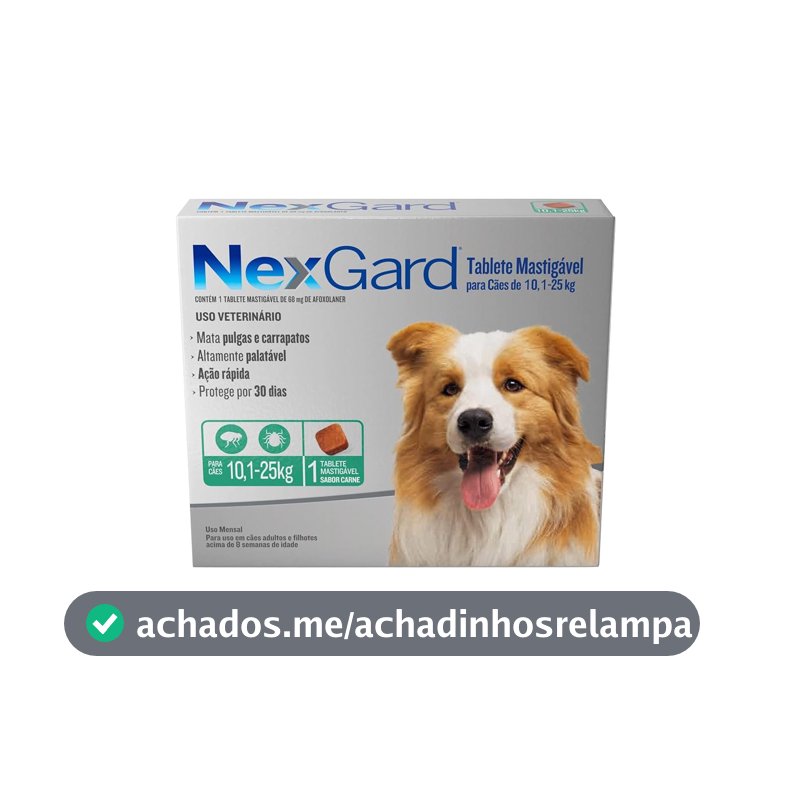 NexGard Antipulgas e Carrapatos para Cães de 10,1 a 25kg - 1 tablete