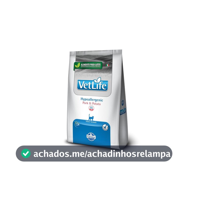 VETLIFE Ração Seca Farmina Vet Life Natural Hypoallergenic Pork E Potato Para Gatos Adultos - 2Kg