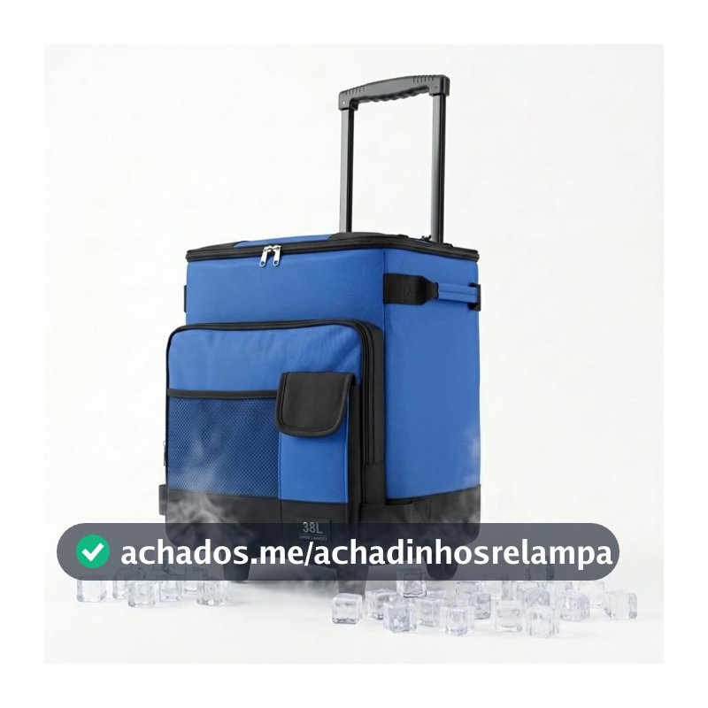 JOYFOX Bolsa Térmica com Rodinhas 38L Cooler Grande Impermeável com Puxador Retrátil e Bolsos Organizadores, Mala Térmica Rígida Tecido Oxford 600D para Camping, Praia, Churrasco e Viagem