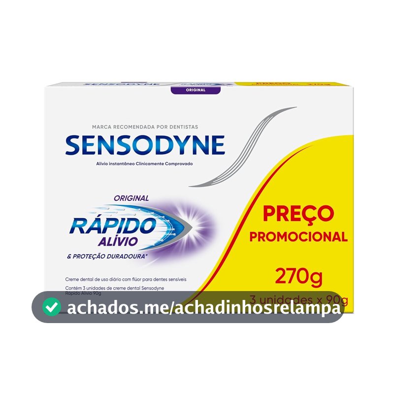 Sensodyne Creme Dental para Sensibilidade Rápido Alívio e Proteção Duradoura com Flúor, Leve 3 e Pague 2, Alívio Instantâneo, 90g cada