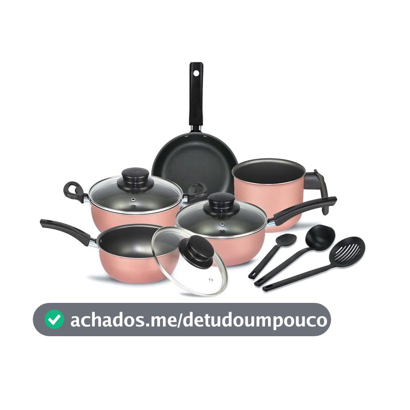 Jogo de Panelas Elegan com Tampa Vidro 8 Peças- Rosa