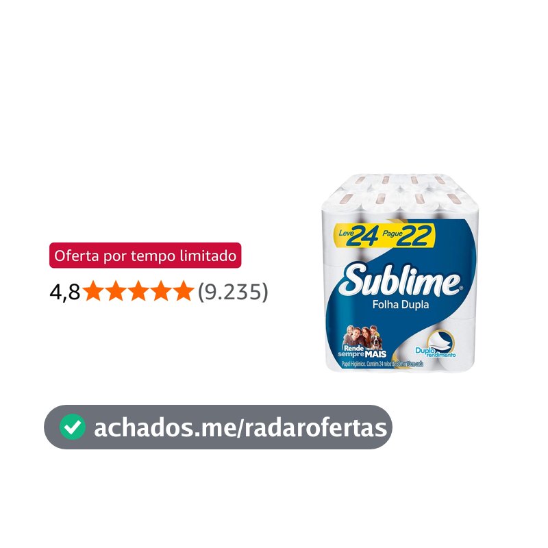 Sublime - Papel Higiênico, Folha Dupla, 24 rolos