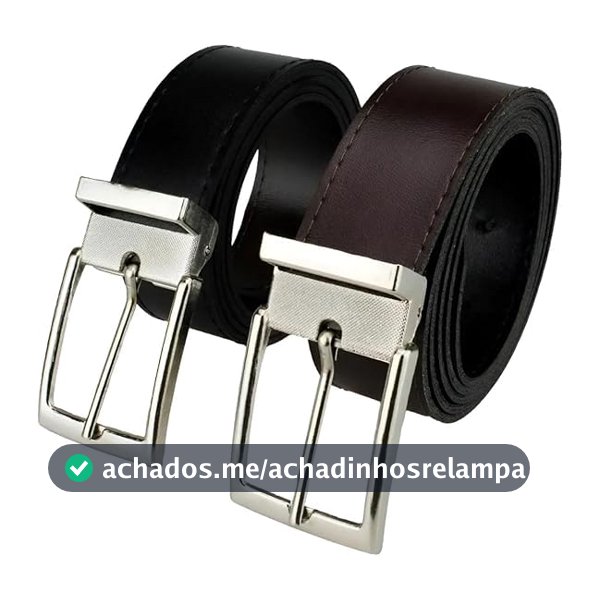 Kit 2 Cintos Social Masculino Couro Ecológico Dupla Face Preto Marrom, Fivela prateada - BASE NOBRE