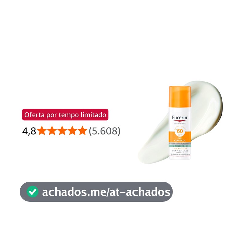 EUCERIN Protetor Solar Facial Oil Control FPS 60 50ml, Antioleosidade, Rosto, Proteção UVA, UVB e Luz Visível